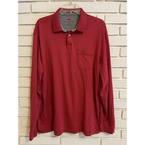 Tommy Bahama Shirt Mens Size‎ Large Red Long Sleeve Polo -Pima Cotton